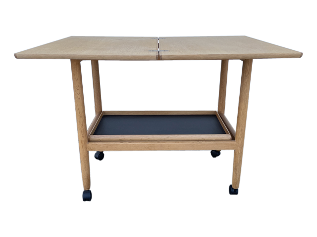 Børge Mogensen Rullebord i Bøg – Funktionelt 1960’er Design med Vendbar Sort/Hvid Bakke - Billede 3